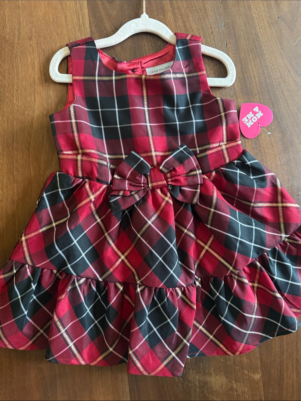 The Children's Place Red and Black Plaid Holiday Bow Dress